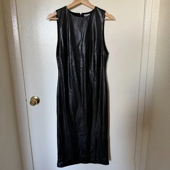 Alice + Olivia Delora Black Vegan Leather Sleeveless Midi Dress US 6 - Picture 2 of 9